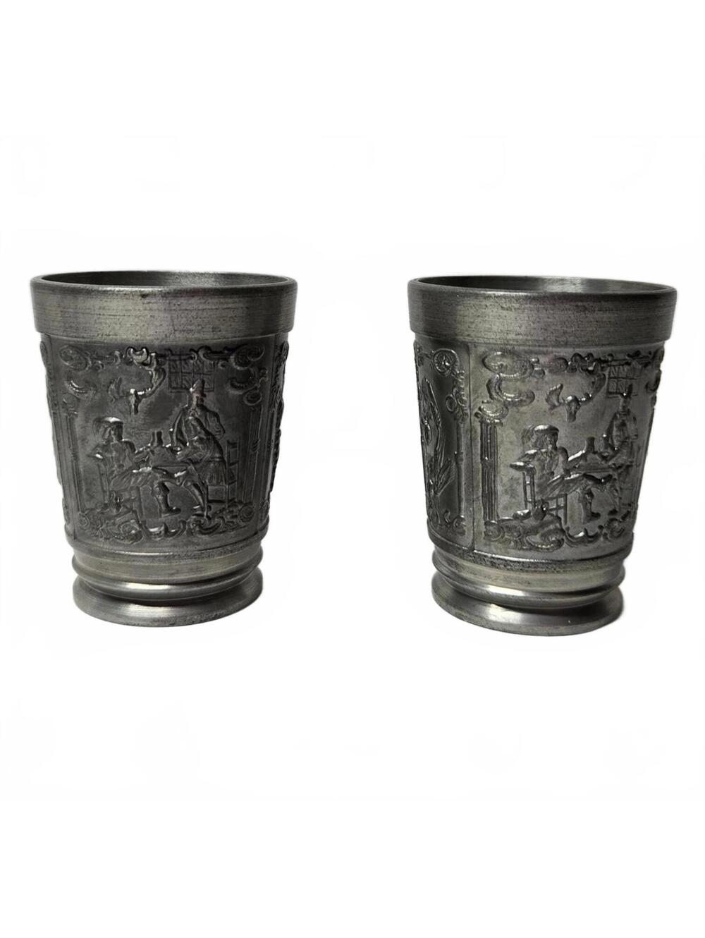 Vogel Rein Zinn German Pewter Shot Glass / Schnapsbecher Pair / Vintage